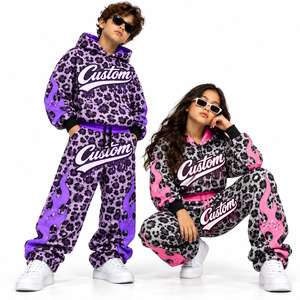 Conjunto de Sudadera con Capucha y Pantalones Deportivos con Estampado de Leopardo para Niños, Sudadera de Forro Polar y Pantalones Deportivos de Pierna Ancha, 2 Piezas, 12-13 Años - Product Image 3