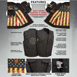 Gilet en cuir 'Brute' pour homme MDM3007 2025, denim noir, style club, doublure drapeau américain, fermeture à pression dissimulée, vêtements de course automobile et de moto - Product Image 5