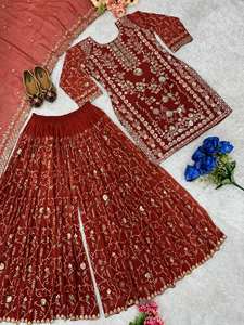 Collection Tennecy en FOX GOARGATE Ensemble haut et dupatta à broderie lourde et travail de sequins, infroissable, réversible, prêt-à-porter pour mariage - Product Image 5