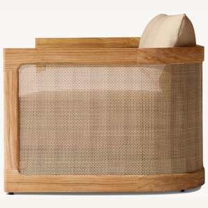 Sofá Trieste de teca con capacidad para dos personas, diseño moderno con espuma suave, detalles de ratán resistente, sofá superventas. - Product Image 3