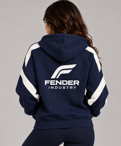 Sudadera con capucha de forro polar para mujer, personalizada, azul marino, con cremallera completa, bloques de color y rayas en contraste, estilo streetwear 2026 - Product Image 2