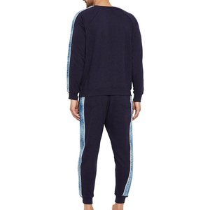 Conjunto Deportivo Azul Marino para Hombre, Sudadera y Pantalones Largos de Color Sólido con Bolsillos Laterales, Cuello Redondo, Ropa Casual de Otoño - Product Image 3