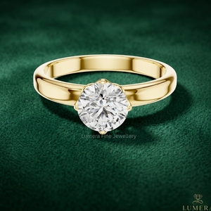 Anillo de Compromiso con Diamante Cultivado en Laboratorio, Corte Redondo, Certificado por IGI, Oro Amarillo de 9K, 10K, 14K, 18K, Anillo de Boda Solitario para Mujer - Product Image 1
