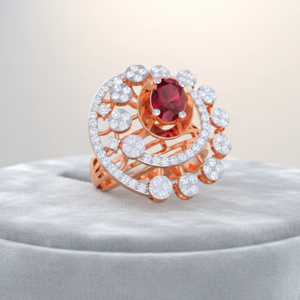 Anillo de Cóctel con Rubí Chapado en Oro Rosa, Diseño Floral en Espiral Único, Joyería Fina para Novia, Regalo - Product Image 1