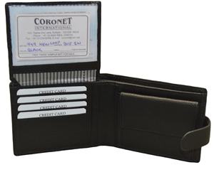 Cartera plegable de cuero de grano superior genuino para hombre, bolsillo negro con protección RFID para monedas, ventana de identificación, forro de PU, bolsillo corto, patrón de logotipo de Anime - Product Image 1