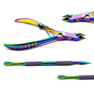 Pousse-cuticules double tête en acier inoxydable, outil réutilisable pour manucure, instrument professionnel à revêtement arc-en-ciel, boîte à ongles professionnelle - Product Image 1