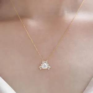 Trillion Cut Diamond <b>Pendant</b> Necklace in <b>Solid</b> Yellow <b>Gold</b> with Marquise & Pear Side Stones Elegant Luxury Bridal Fine <b>Pendant</b> - Product Image 4