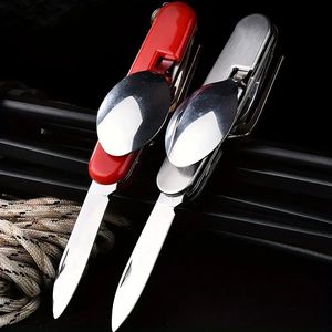 Set Multiuso 6-in-1 in Acciaio Inox: Coltello Pieghevole, Forchetta, Cucchiaio, Apriscatole, Cavatappi, Apribottiglie per Campeggio - Product Image 2