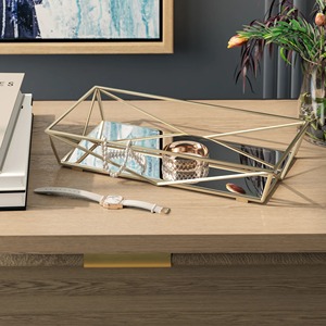 Rectangular <b>Mirrored</b> Storage <b>Tray</b> Gold Plated Metal Minimalist Design Single Tier Table Use Neatening Organizer - Product Image 4