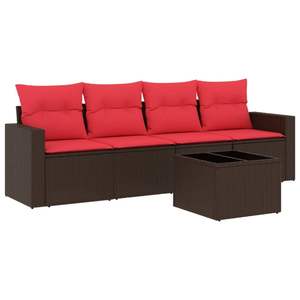 Juego de sofás de patio de ratán sintético marrón de 5 piezas con cojines, muebles duraderos para exteriores - Product Image 2