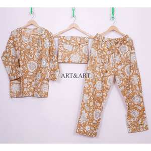 Conjunto de Pijama Elegante y Sexy para Mujer, Estampado Floral Bohemio, 100% Algodón, Cintura Elástica, Talla Grande, Casual, de Secado Rápido - Product Image 1