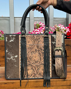ใหม่จริงมือTooled Cowhideหนังพู่กระเป๋าใหม่สไตล์ตะวันตกTooled Cowhideหนังคลัทช์ของแท้หนังComboชุด - Product Image 2