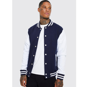 Veste universitaire noire et blanche pour homme avec fermeture boutonnée, col rabattu, style streetwear décontracté, vêtement d'automne - Product Image 2