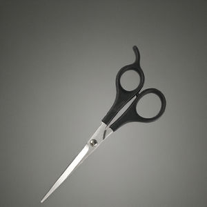 Ciseaux de coiffure professionnels en acier inoxydable noir, lame dentelée tranchante, finition satinée, manche en plastique, pour droitiers, avec repose-doigts - Product Image 1