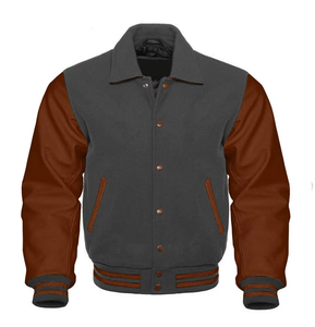Custom Grey Brown Varsity Jacket <b>Men</b> Baseball Bomber Jacket Fashion College Uniform Streetwear Outerwear OEM ODM Wholesale - Product Image 6