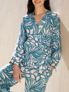 Ensemble pantalon et haut pour femme en rayonne à imprimé floral, coupe ample, longueur cheville, style décontracté, ensemble coordonné, style été Inde Pakistan - Product Image 2