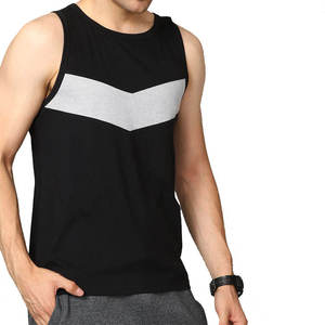 Men's Black Gray Geometric Color Blocked Knitted Tank Top O-Neck Breathable Sporty Fitness Wear 100% Polyester - Product Image 5