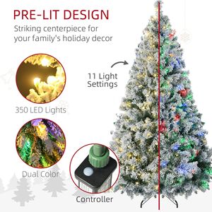 Albero di Natale Artificiale Preilluminato con Luci LED Bianche Calde e Colorate, Rami Innevati, Base in Acciaio, Decorazione Natalizia - Product Image 5
