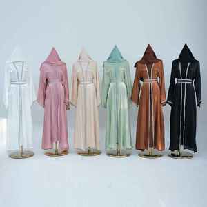 Abaya musulmane moderne de luxe brodée à la main pour femme, décontractée, modeste, pour usage quotidien, col bateau, longueur ras du sol, manches longues, légère - Product Image 4