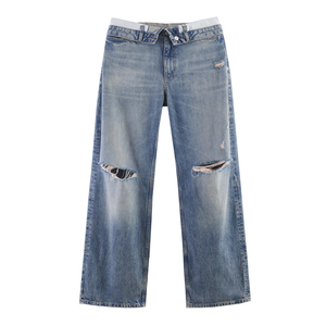 Jeans de Mezclilla de Pierna Ancha para Hombre, Lavado Oscuro, Corte Holgado, Cintura Media, Estilo Casual Urbano, Verano/Invierno, Tejido de Algodón - Product Image 1