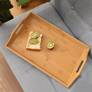 Plateau de service en bambou avec poignées – Plateau alimentaire en bois durable pour la cuisine, le petit-déjeuner, l'ottoman, pour le thé, le café et les boissons gazeuses - Product Image 5