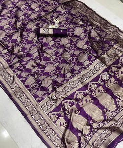 Sari de Seda Moderno con Blusa Sin Coser, Ropa Étnica para Mujer, Ropa para Bodas y Fiestas, Moda de India y Pakistán 85276 SHUBH- SF-1104 - Product Image 4
