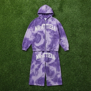 Men Purple <b>Tie</b> <b>Dye</b> <b>Hoodie</b> Pants Set Oversized Hooded Sweatshirt Wide Leg Pants Stud Detail Two Piece Streetwear Tracksuit - Product Image 5