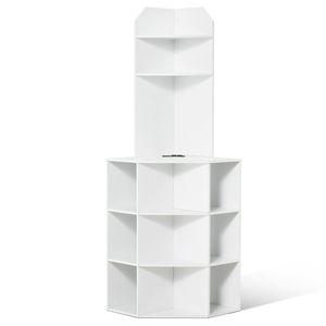 Mobiletto Angolare Alto 64 Pollici con 6 Ripiani, Unità Autoportante in Legno, Ripiani Regolabili, Porte USB e Prese Elettriche, Stile Piatto - Assemblato - Product Image 1