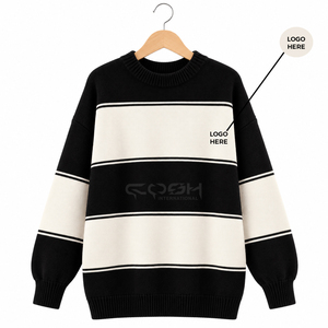 Cosh International Sorority Sisterhood Acrylic Knit <b>Cardigan</b> Crew Neck Striped Contrast Color Drop Shoulder Sleeve Casual Wear - Product Image 1