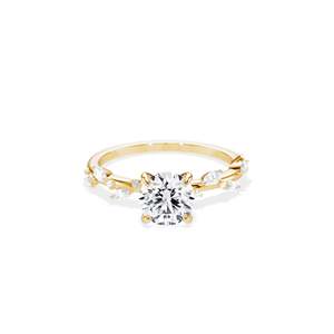 Anillo de compromiso de oro de 14k con diamante redondo, engaste de púas, estilo floral, joyería fina para mujer - Product Image 1