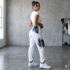 Pantalones de chándal de algodón con forro polar para mujer, estilo jogger, con estampado tie-dye y pedrería, corte ajustado, estilo urbano, con cordón, a la moda - Product Image 4