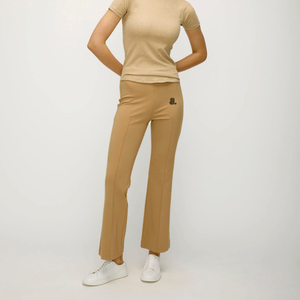 Pantalones de punto de color liso para mujer, rectos, hasta el tobillo, con cierre de cordón alto, estilo casual, logo en la pierna derecha, otoño, ecológicos - Product Image 3