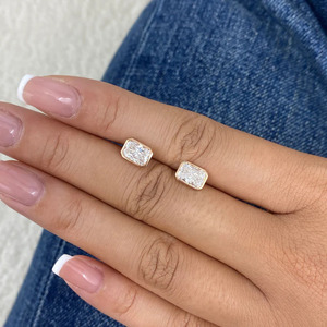 Minimalist Bezel Set Radiant Cut Lab Diamond <b>Earrings</b> 10K 14K 18K Gold Horizontal Solitaire <b>Studs</b> For Women Custom <b>Fine</b> Jewelry - Product Image 1