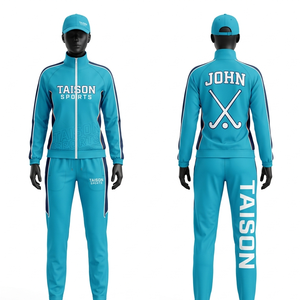 Premium 320 GSM Polyester Cotton Field Hockey Tracksuit Khaki Ribbed Panels Custom <b>Screen</b> Print Logo - Product Image 3