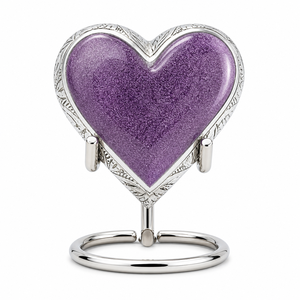 Antique Purple Brass Engraved Heart <b>Keepsake</b> Pet Cremation Urn with Stand European Style Eco-Friendly <b>Ashes</b> Memorial - Product Image 2