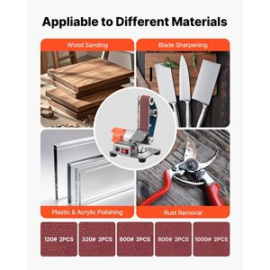 Ponceuse à bande mini 3-en-1 réglable à 7 vitesses avec bande abrasive de 13 po x 1,2 po et roue de meulage/polissage de 2,75 po, combo avant/arrière - Product Image 5