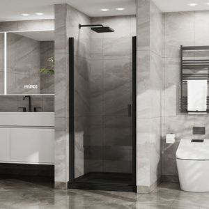 Porta Doccia Scorrevole Goodyo 34"x72" Finitura Nera, Vetro Temperato Spessore 1/4 di Pollice, Design Semi Senza Telaio con Perno Girevole - Product Image 2