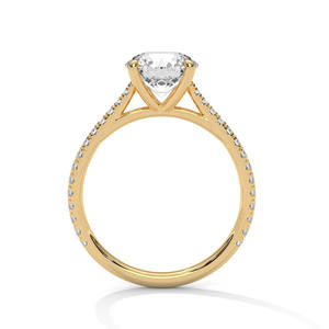 Bague de fiançailles en or avec diamant de laboratoire Hidden Halo – Monture cathédrale, bande pavée, solitaire, bague de mariée pour femme - Product Image 2