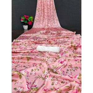 DESGASTE DE FIESTA SEDA SUAVE ESTAMPADO DIGITAL TRABAJO SAREE CON BLUSA DESCOSADA ROSA - Product Image 1