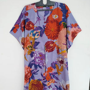 Vestido Kaftan de Algodón Indio Hecho a Mano con Estampado Floral, Ligero, para Playa - Product Image 1