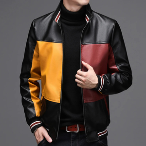 2025 Autumn Winter Short Thick Windproof Woolen <b>Mens</b> Varsity <b>Leather</b> <b>Jacket</b> with Studded Spikes and Rhinestones - Product Image 4