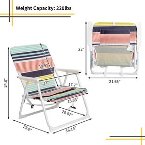 Sedia da Spiaggia Compatta 56*60*63cm, Capacità 100kg, in Tessuto Oxford e Telaio in Ferro Bianco, Colore Bianco - Product Image 5