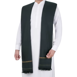 Chal de Hombre Verde Esmeralda Intenso de Alta Calidad al por Mayor, Chal Tejido con Borde Bordado Dorado Ornamentado, Elegante Drapeado para Hombros - Product Image 6