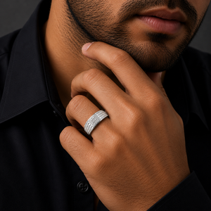 925 Sterling <b>Silver</b> Geometric Micro Pave Cubic Zirconia Band <b>Ring</b> for <b>Men</b> Wedding Party High Polish Finish - Product Image 1