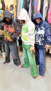 Top Trending Fashionable Men Screen Print Logo Tracksuit Streetwear Style Sun Faded & Rhinestone <b>Trouser</b> with <b>Zip</b> Up Hoodie - Product Image 4