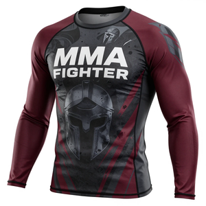 Camiseta de Compresión de Manga Larga para Luchadores de MMA, Diseño Sublimado de Secado Rápido, Color Rojo - Product Image 3
