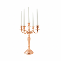 Candélabre en or rose pour décoration de sol, finition brillante, centre de table fait main, porte-bougie à 5 bras, candélabre de luxe