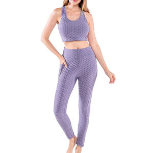Ensemble deux pièces côtelé sans couture grande taille pour l'entraînement, tenue de sport taille haute, vêtements de fitness extensibles, respirants et à séchage rapide - Product Image 4