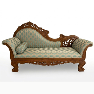 Modern Two Seat <b>Sofa</b> Bed for Villa School & Park Use Made of Solid Teak Wood with Beautiful Carving Soft <b>Foam</b> and Fine Fabric - Product Image 3