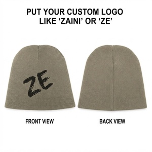 <b>Men</b> Beanie Cap Premium Acrylic Knit 300 GSM <b>Warm</b> Olive Green Cuffed Winter <b>Hat</b> Custom Logo Screen Print Stretch Fit - Product Image 1